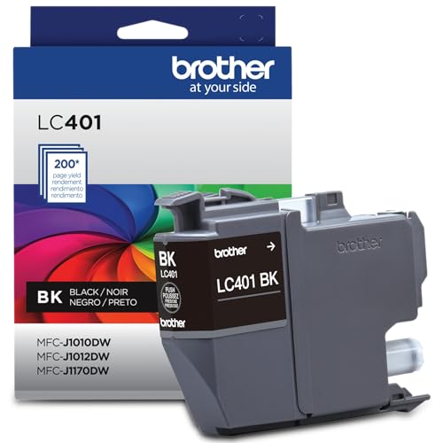 Brother Genuine LC401BKS Standard-Yield Black Ink Cartridge, Replacement Cartridges for Brother Printer MFC-J1010DW, MFC-J1012DW, MFC-J1170DW, MFC-J1800DW