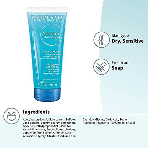 Bioderma - Atoderm Shower Gel Body Wash - Moisturizing Face and Body Cleanser for Normal to Dehydrated Sensitive Skin, 1lt