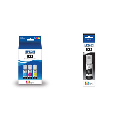 EPSON 522 EcoTank Ink Ultra-high Capacity Bottle Colour Combo Pack (T522520-S) Works with EcoTank ET-2400, ET-2720, ET-2800, ET-2803, ET-2840, ET-4700, ET-4800, ET-4810