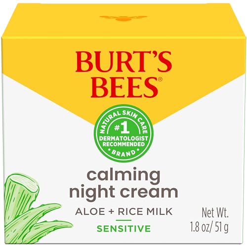 Burt's Bees Sensitive Hydrating Gentle Daily Face Cream Moisturizer Face Lotion for Sensitive Skin with Aloe and Rice Milk, 98.9% Natural Origin, Developed with Dermatologists, 51g
