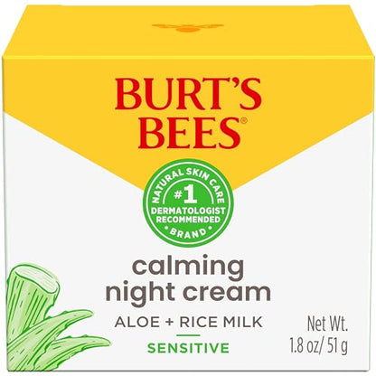 Burt's Bees Sensitive Hydrating Gentle Daily Face Cream Moisturizer Face Lotion for Sensitive Skin with Aloe and Rice Milk, 98.9% Natural Origin, Developed with Dermatologists, 51g