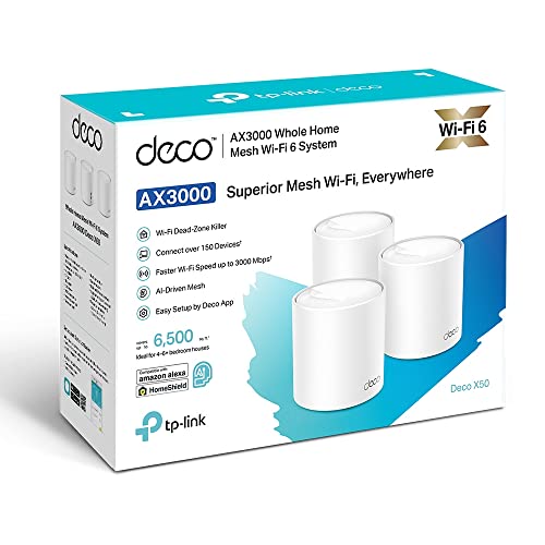 TP-Link Deco AX3000 WiFi 6 Mesh System (Deco X50) - Covers up to 6,500 Sq.Ft, Replaces Wireless Router and Extender, 3 Gigabit Ports per Unit, Supports Ethernet Backhaul, 3-Pack