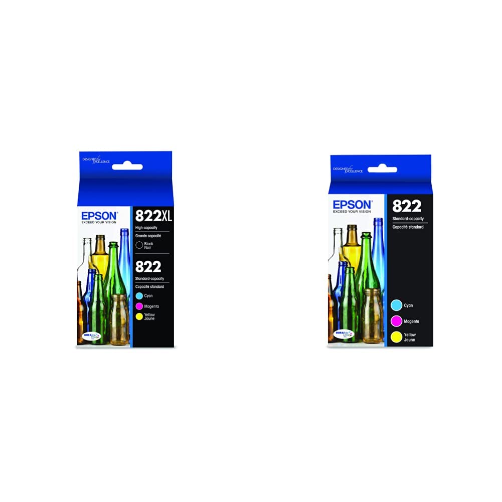 EPSON 822 DURABrite Ultra Ink High Capacity Black & Standard Colour Cartridge Combo Pack (T822XL-BCS) Works with Workforce Pro WF-3820, WF-3823, WF-4820, WF-4830, WF-4833, WF-4834