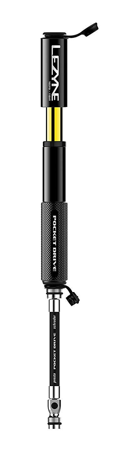 LEZYNE Pocket Drive HP Bicycle Hand Pump, High Pressure 160 PSI, Presta & Schrader Compatible, Durable CNC Aluminum, Compact, ABS Flex Hose, Bike Tire Pump