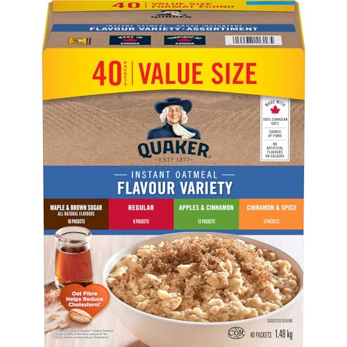 Quaker Maple & Brown Sugar Flavour Instant Oatmeal, 18 Packets, 774g