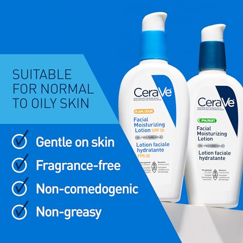 CeraVe Facial Moisturizer with SPF 30. Face Sunscreen Lotion with Hyaluronic Acid, Niacinamide & Ceramides for Women & Men. Oil-free, normal to dry skin. Verified Extended Use Date, Travel Size 89ML