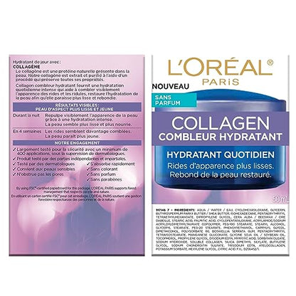 L’Oréal Paris Day and Night Moisturizer Cream, Collagen Moisture Filler Skincare, Hydrating Cream for Face, Neck and Chest to Smooth Skin and Reduce Look of Wrinkles, 50 ml