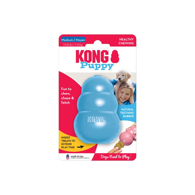 KONG Puppy Toy Natural Teething Rubber -Fun to Chew, Chase & Fetch- For Large Puppies (Color May Vary)