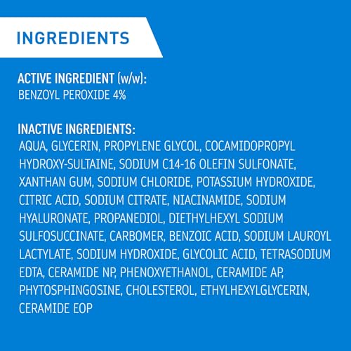 CeraVe 4% Benzoyl Peroxide ACNE Treatment Foaming Cleanser Face & Body Wash, with Hyaluronic Acid and Niacinamide. Helps Clear Acne Pimples and prevent breakouts. Gentle Gel, Fragrance-Free, 150ML