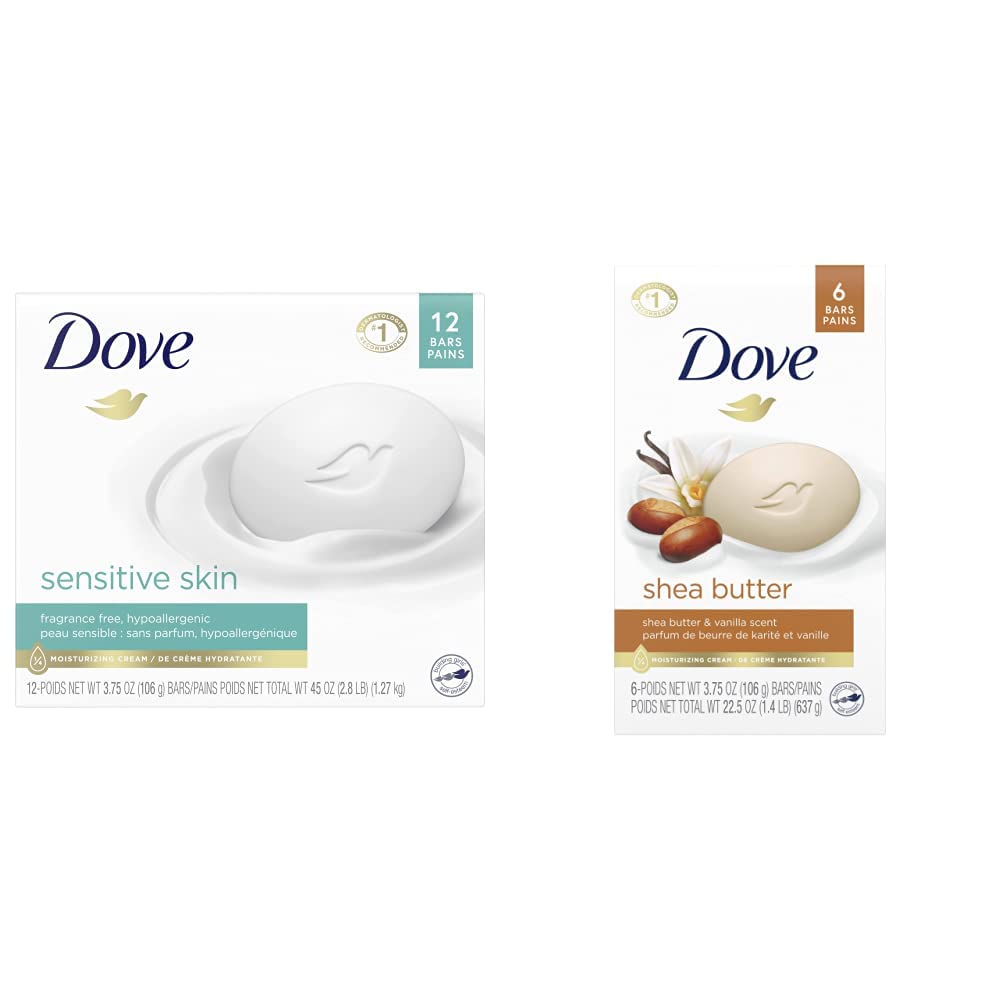 Dove Beauty Bar More Moisturizing Than Bar Soap for Softer Skin, Fragrance Free, Hypoallergenic Sensitive Skin With Gentle Cleanser 1272g (Pack of 12)