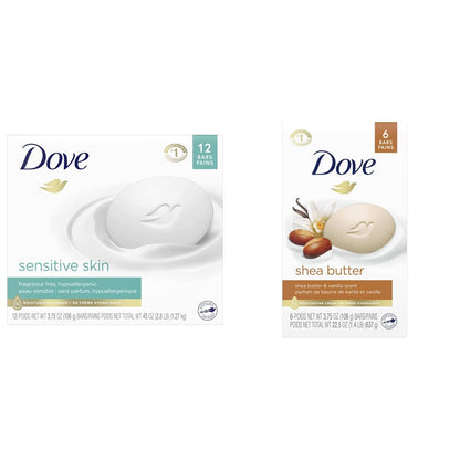 Dove Beauty Bar More Moisturizing Than Bar Soap for Softer Skin, Fragrance Free, Hypoallergenic Sensitive Skin With Gentle Cleanser 1272g (Pack of 12)