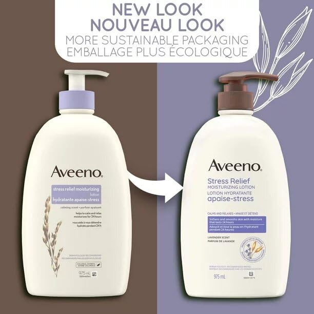 Aveeno Stress Relief Moisturizing Body Lotion with Ylang Ylang and Lavender, Dry and Sensitive Skin Moisturizer, 532 ML
