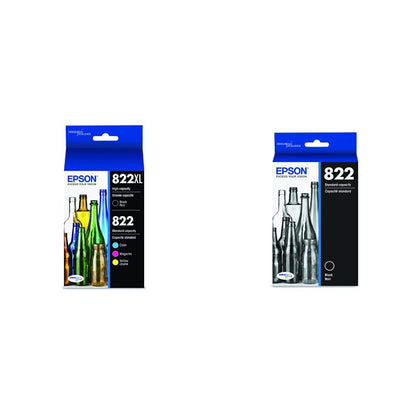 EPSON 822 DURABrite Ultra Ink High Capacity Black & Standard Colour Cartridge Combo Pack (T822XL-BCS) Works with Workforce Pro WF-3820, WF-3823, WF-4820, WF-4830, WF-4833, WF-4834