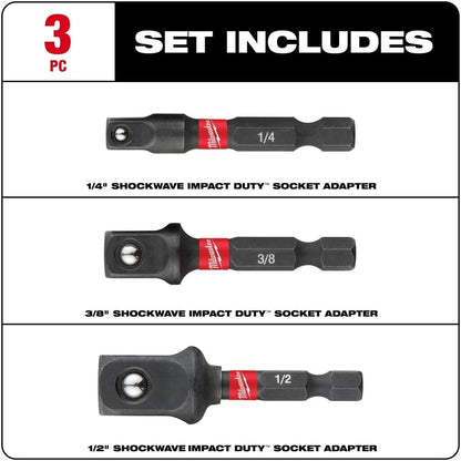 MILWAUKEE ELEC TOOL 48-32-5033 Power Drill Bit Extensions Shockwave Socket Adapter Set, 1/4" Pack of 1