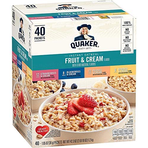 Quaker Instant Oatmeal Fruit and Cream Flavors 40 X 1.05 Ounce Net Wt 42.3 Ounce, 1200.0 g (Pack of 1)