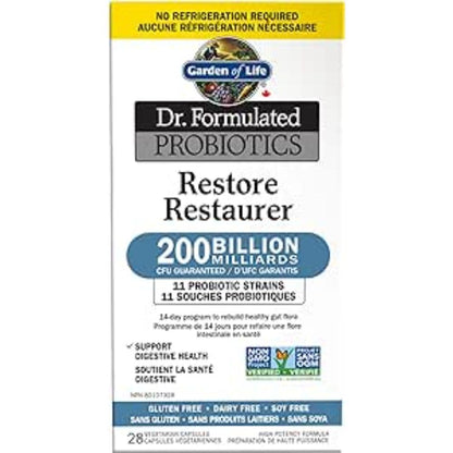 Garden of Life - Dr. Formulated Probiotics Restore | 200 Billion CFU to Rebuild Healthy Gut Flora and Support Digestion | 11 Probiotic Strains | Shelf Stable | Gluten Free, Dairy Free