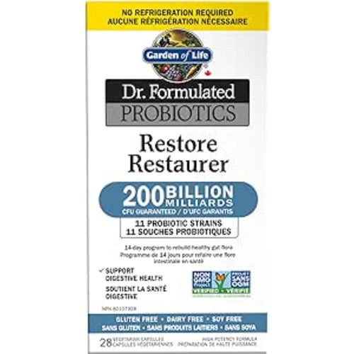 Garden of Life - Dr. Formulated Probiotics Restore | 200 Billion CFU to Rebuild Healthy Gut Flora and Support Digestion | 11 Probiotic Strains | Shelf Stable | Gluten Free, Dairy Free