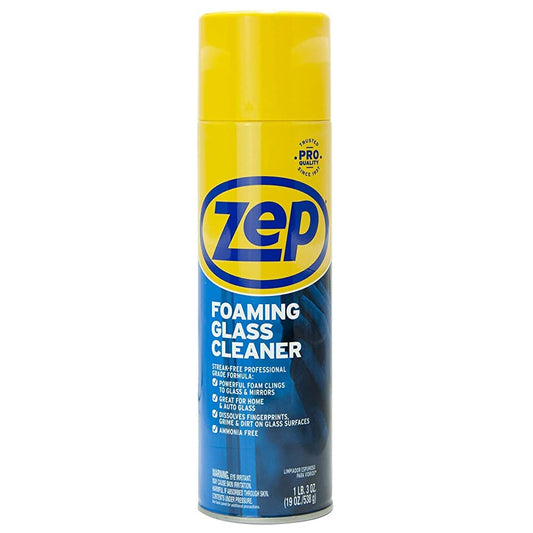 Zep Foaming Glass and Plexiglass Cleaner - 19 Ounces (Case of 2) ZUFGC19 - Foaming Formula Clings to Vertical Surfaces, Trusted by Pros