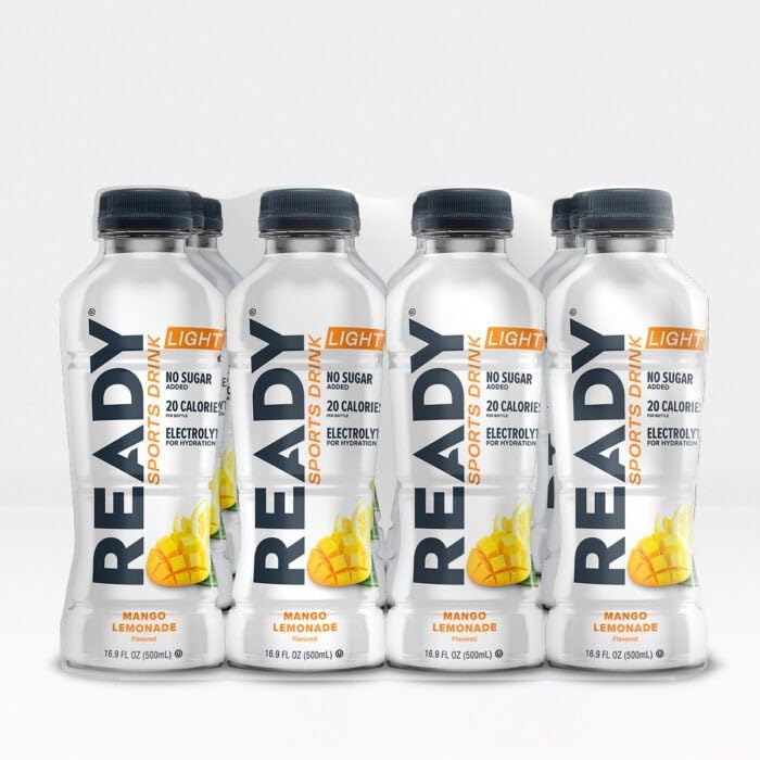 Ready® Sports Drink Light, Low Calories, No Added Sugars, Real Food Carb Source for Energy, Four Electrolytes for Hydration, Super Fruits, B Vitamins, 16.9 Fluid Ounces, 12 Pack (16.9 oz, Watermelon Lemonade)