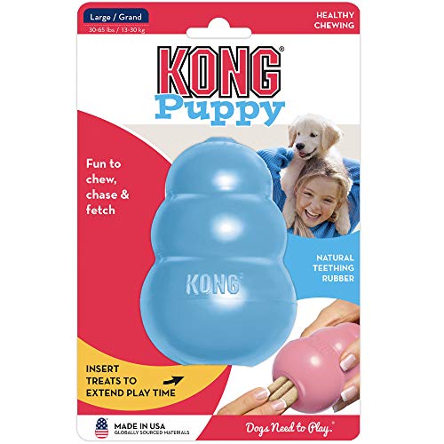 KONG Puppy Toy Natural Teething Rubber -Fun to Chew, Chase & Fetch- For Large Puppies (Color May Vary)