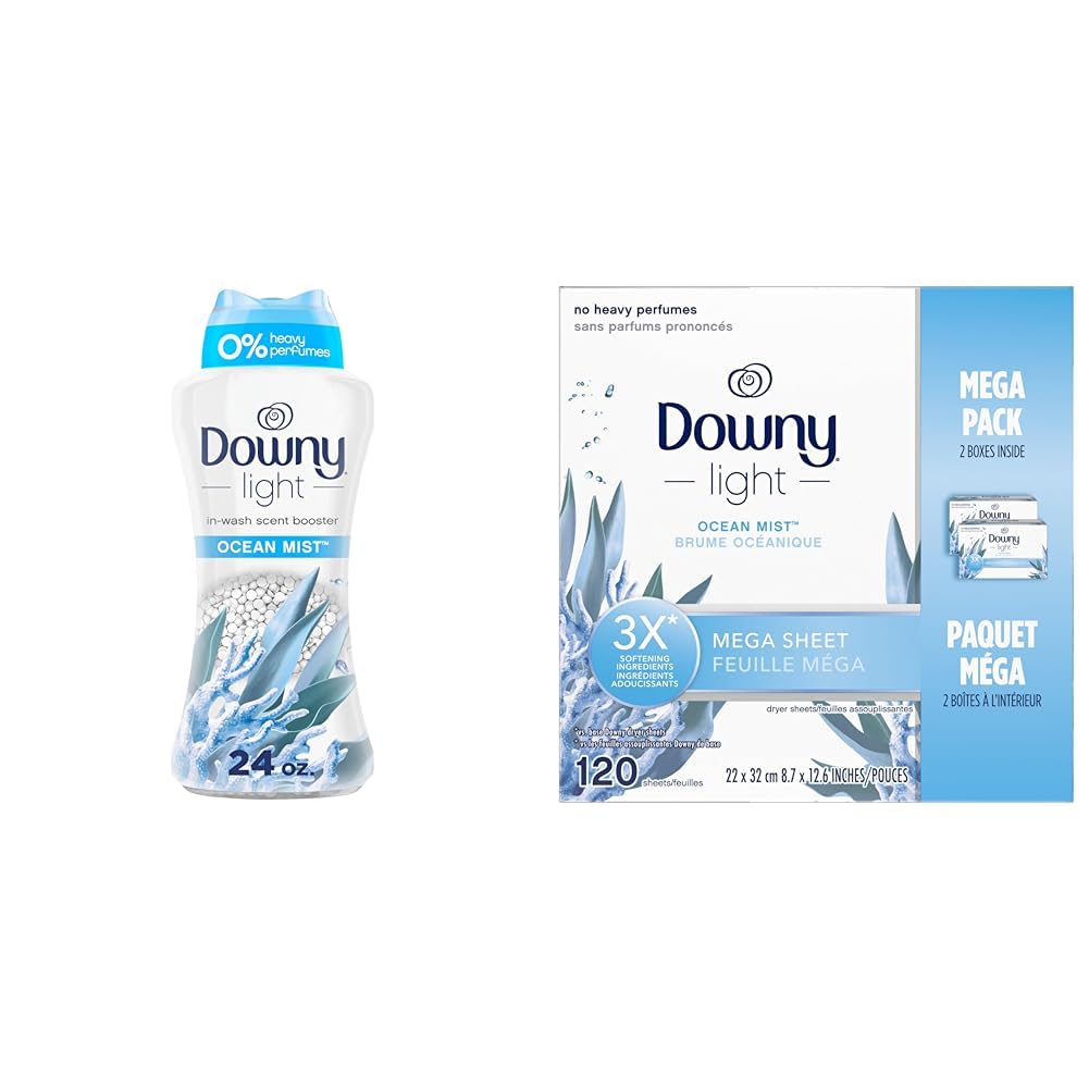 Downy Light Laundry Scent Booster Beads for Washer, Ocean Mist, 680 Grams, with No Heavy Perfumes