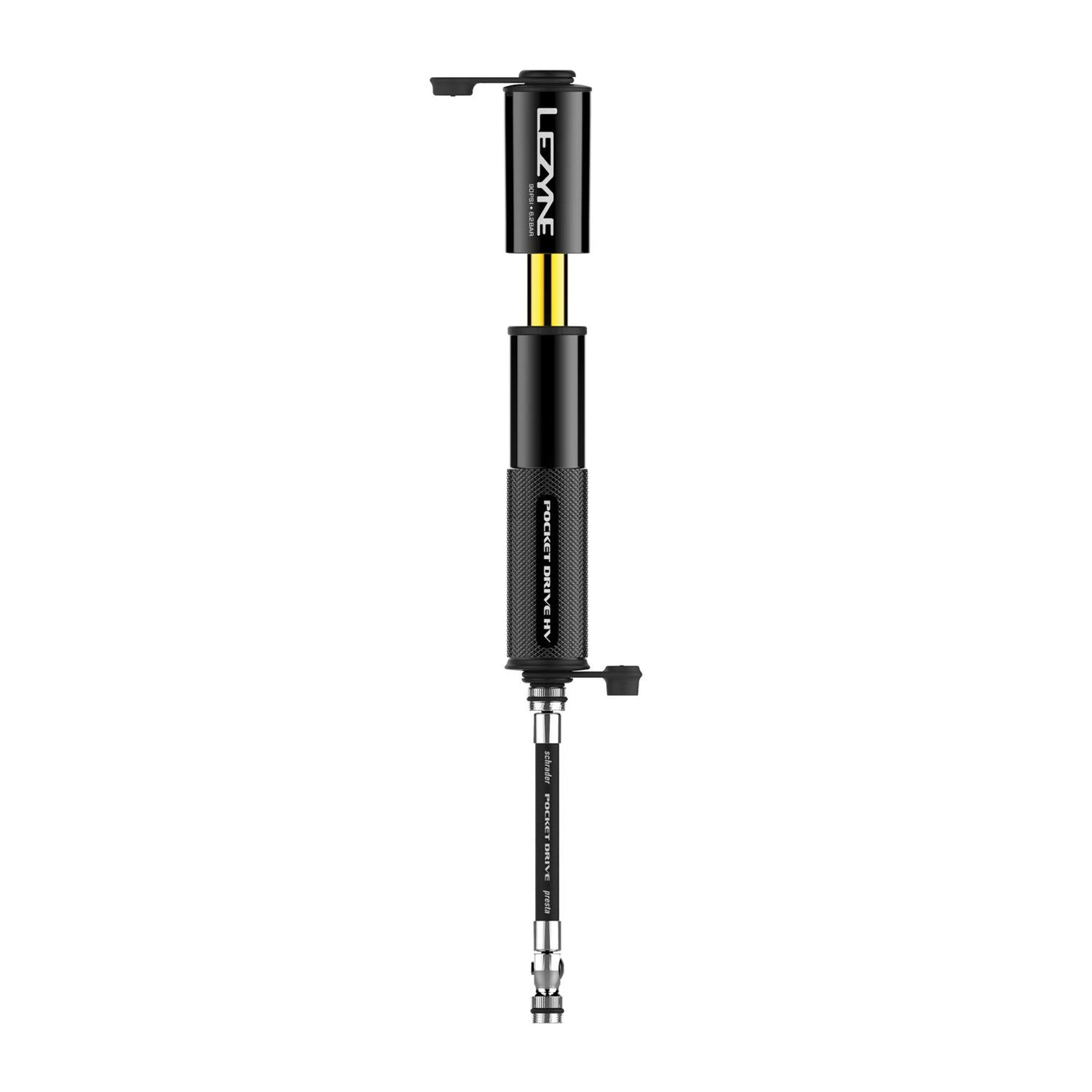 LEZYNE Pocket Drive HV Mini Bicycle Hand Pump, High Volume 90psi, Presta & Scrhader Compatible, CNC Aluminum, Compact, Plus-Size Tires, Portable Bike Pump