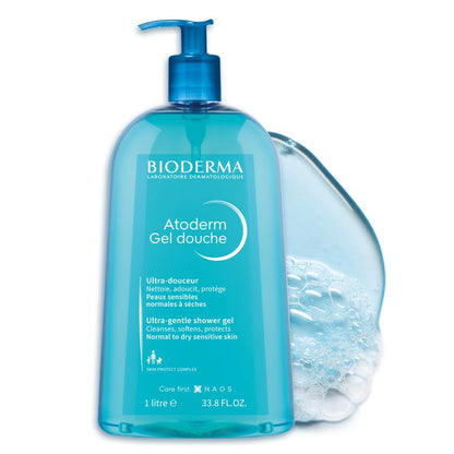 Bioderma - Atoderm Shower Gel Body Wash - Moisturizing Face and Body Cleanser for Normal to Dehydrated Sensitive Skin, 1lt