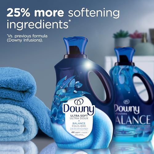 Downy Ultra Soft Fabric Softener Liquid, Balance, Crisp Rain and Blue Eucalyptus, 2.76L