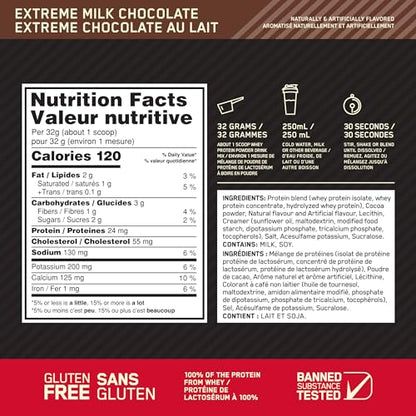 Optimum Nutrition Gold Standard 100% Whey Protein Powder, 2.270g - Extreme Milk Chocolate - 70 servings (packaging may vary)