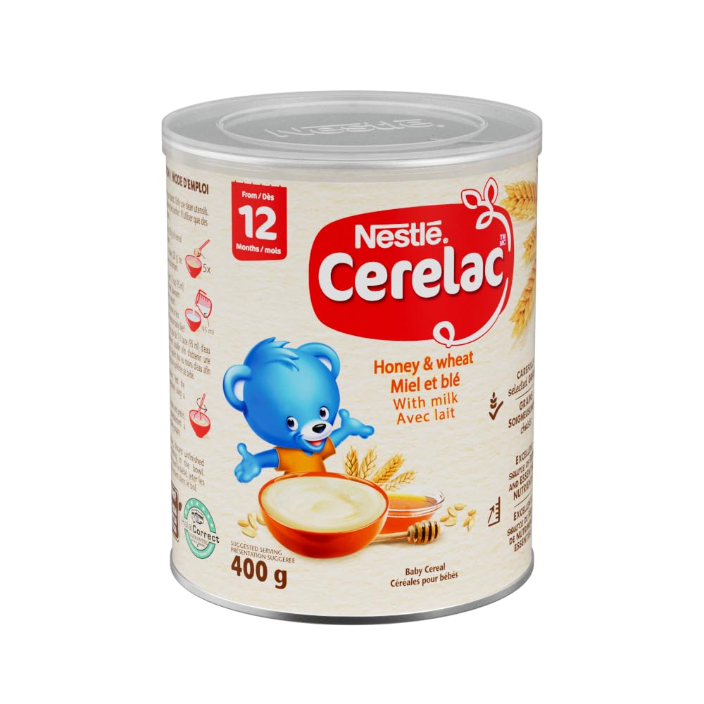 CERELAC Honey & Wheat With Milk Baby Cereal, Source of Iron & Essential Nutrients, Vegetarian, No Additives, Halal Correct, Recyclable Canister, Resealable, 400g