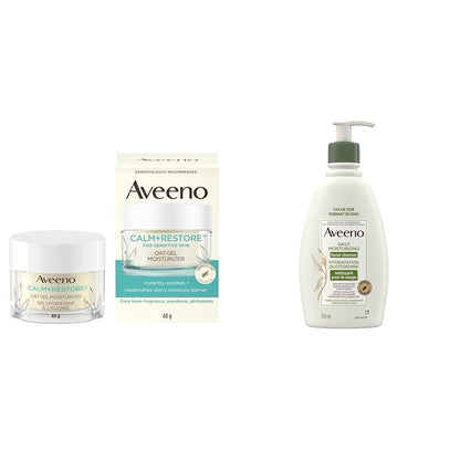 Aveeno Calm and Restore Oat Gel Facial Moisturizer for Sensitive Skin, Lightweight Gel Cream Face Moisturizer with Prebiotic Oat and Feverfew, Hypoallergenic, Fragrance and Paraben-free, 48 Grams