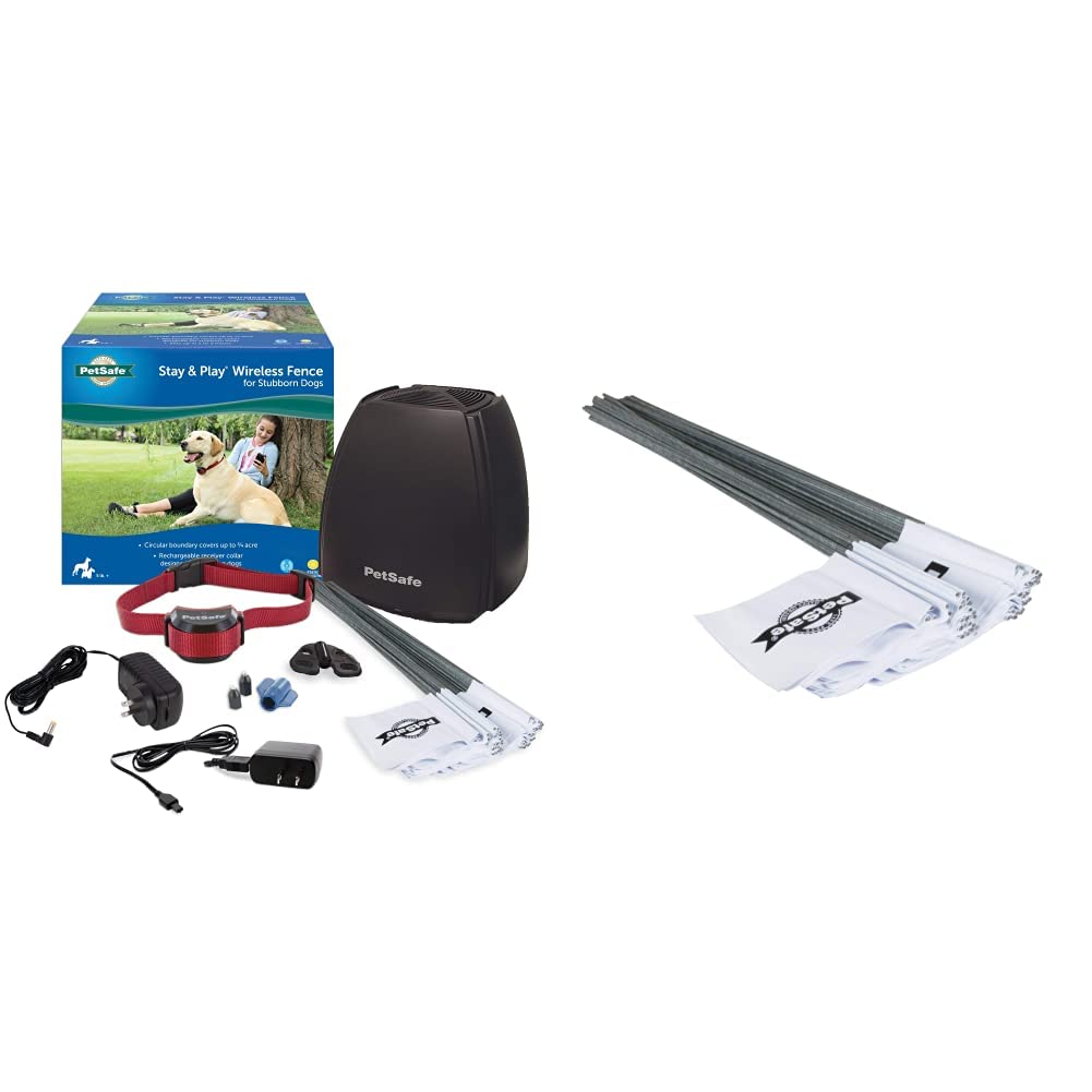 PetSafe Stay and Play Wireless Pet Fence for Stubborn Dogs from The Parent Company of Invisible Fence Brand Above Ground Electric Pet Fence with Waterproof and Rechargeable Training Collar