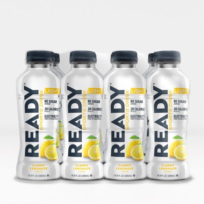 Ready® Sports Drink Light, Low Calories, No Added Sugars, Real Food Carb Source for Energy, Four Electrolytes for Hydration, Super Fruits, B Vitamins, 16.9 Fluid Ounces, 12 Pack (16.9 oz, Watermelon Lemonade)