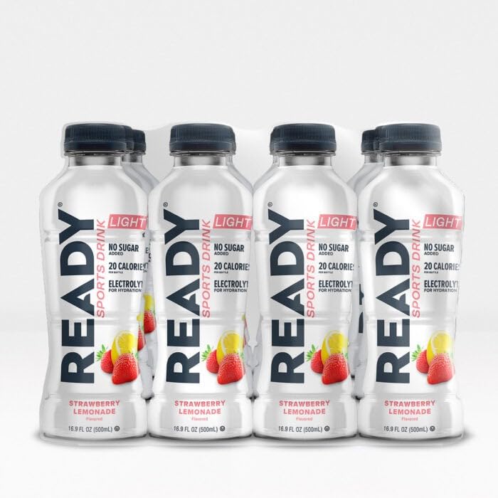 Ready® Sports Drink Light, Low Calories, No Added Sugars, Real Food Carb Source for Energy, Four Electrolytes for Hydration, Super Fruits, B Vitamins, 16.9 Fluid Ounces, 12 Pack (16.9 oz, Watermelon Lemonade)