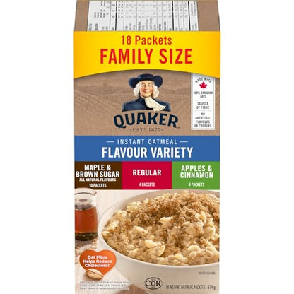Quaker Maple & Brown Sugar Flavour Instant Oatmeal, 18 Packets, 774g