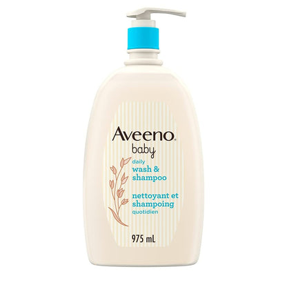 Aveeno Baby Daily Wash and Shampoo Baby’s Hair and Sensitive Skin Cleanser with Natural Oat - Paraben Free and Phthalate Free, Sulfates-free and Dye-free - 975 Milliliters