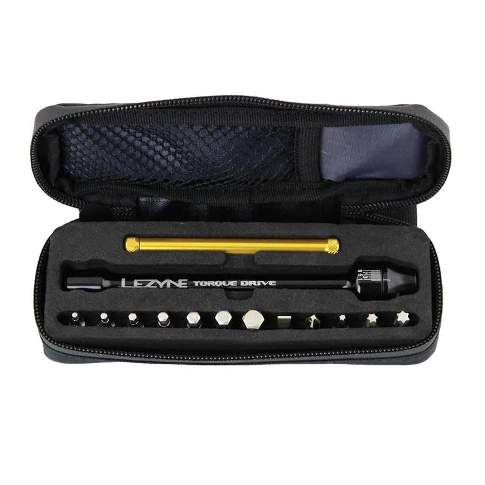 LEZYNE Torque Drive Bike Multi-Tool, CNC Machined Aluminum, Magnetic Hold, 11 Interchangeable Bits, Cross-Head & Flathead, Compact, Portable Bicycle Torque Wrench Kit