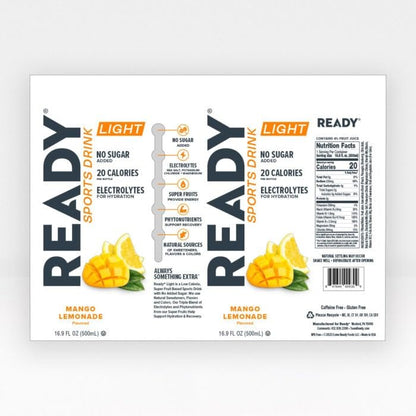 Ready® Sports Drink Light, Low Calories, No Added Sugars, Real Food Carb Source for Energy, Four Electrolytes for Hydration, Super Fruits, B Vitamins, 16.9 Fluid Ounces, 12 Pack (16.9 oz, Watermelon Lemonade)