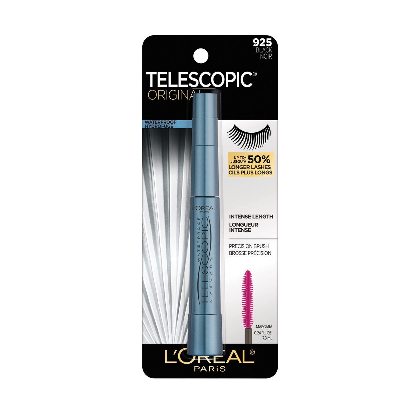 L’Oréal Paris Telescopic Mascara, Eyelash Lengthening Mascara, Unique Non-Clumping Formula, Delivers Intense Length, For Sensitive Eyes, Blackest Black, 8 ml