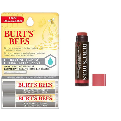 Burt's Bees Hydrating Lip Balm for Dry Chapped and Cracked Lips 100% Natural Origin, Ultra Conditioning with Kokum Butter, Shea Butter, and Cocoa Butter, Unscented, 2 Tubes