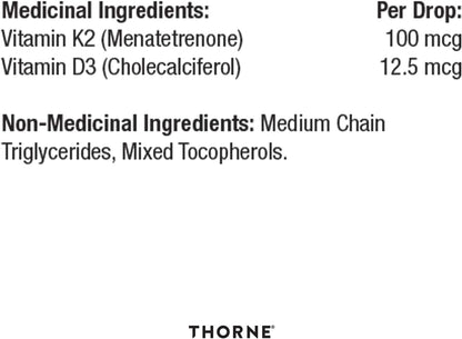 Thorne Vitamin D/K2 Liquid (Metered Dispenser) - Dietary Supplement with Vitamins D3 and K2 to Support Healthy Bones and Muscles - 1 Fluid Ounce (30 mL)