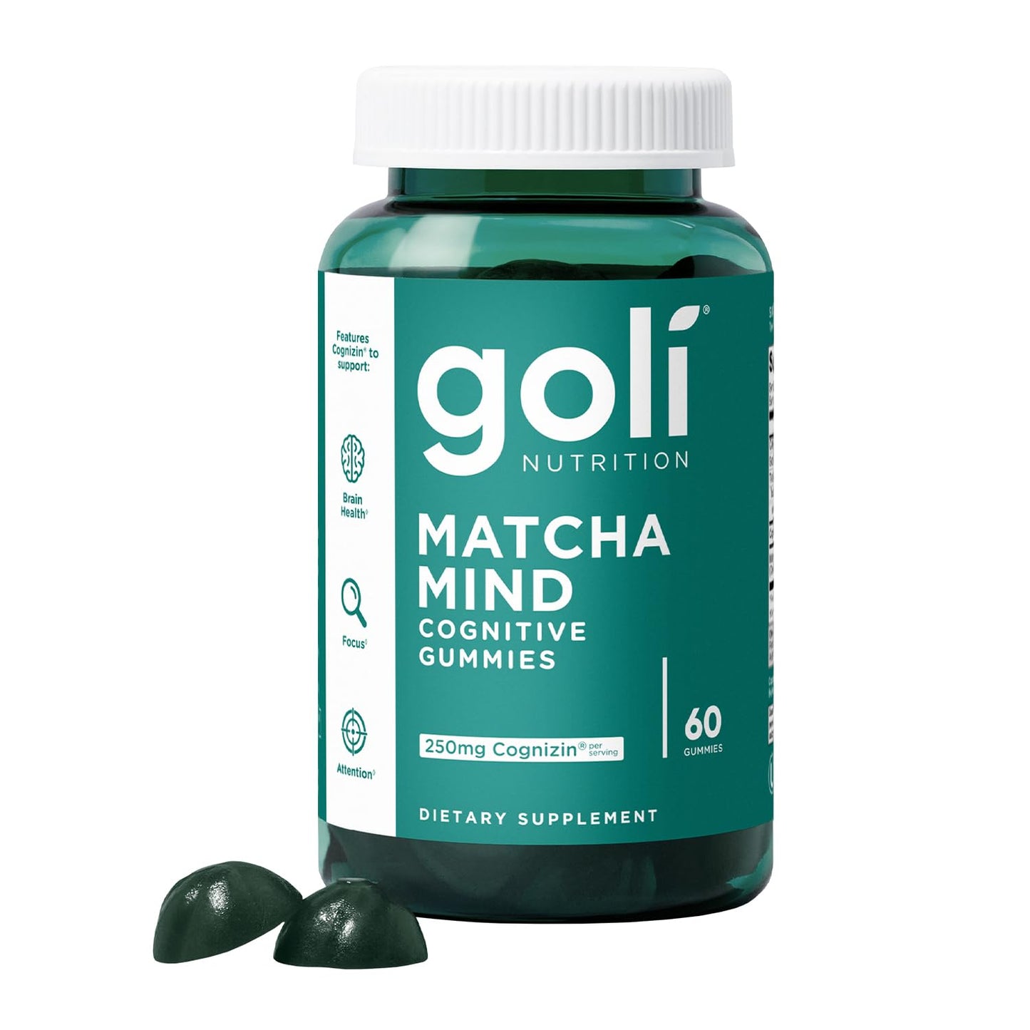 Goli Matcha Mind Gummies - 180 Count - Green Tea Leaves Powder with Cognizin for Focus, Attention and Brain Health, Vegan, Non-GMO, Gluten-Free & Gelatin Free.