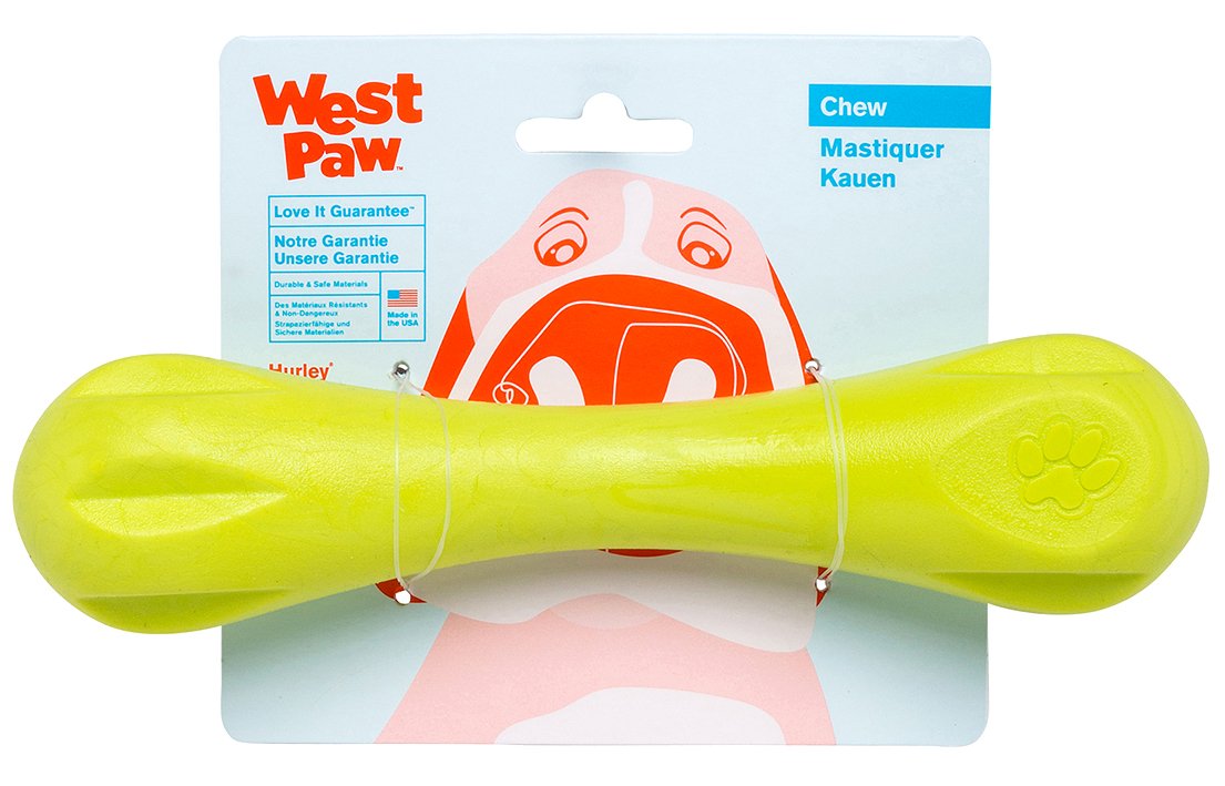 West Paw Zogoflex Hurley Durable Dog Bone Chew Toy for Aggressive Chewers, 100% Guaranteed Tough, It Floats!, Made in USA, Small, Granny Smith