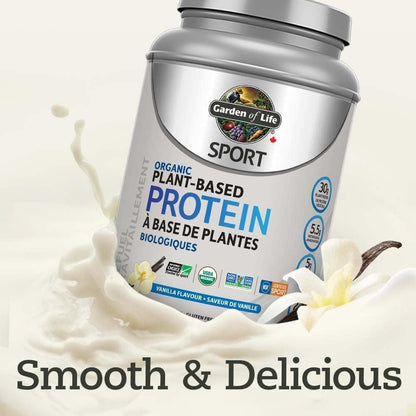 Garden of Life Sport Organic Plant Based Protein, Vanilla, 806g. Formulated with pea protein to help your body recover faster, build and repair muscle and fuel your metabolism along with Truly Clean multi-sourced plant based ingredients. 30g of Complete O