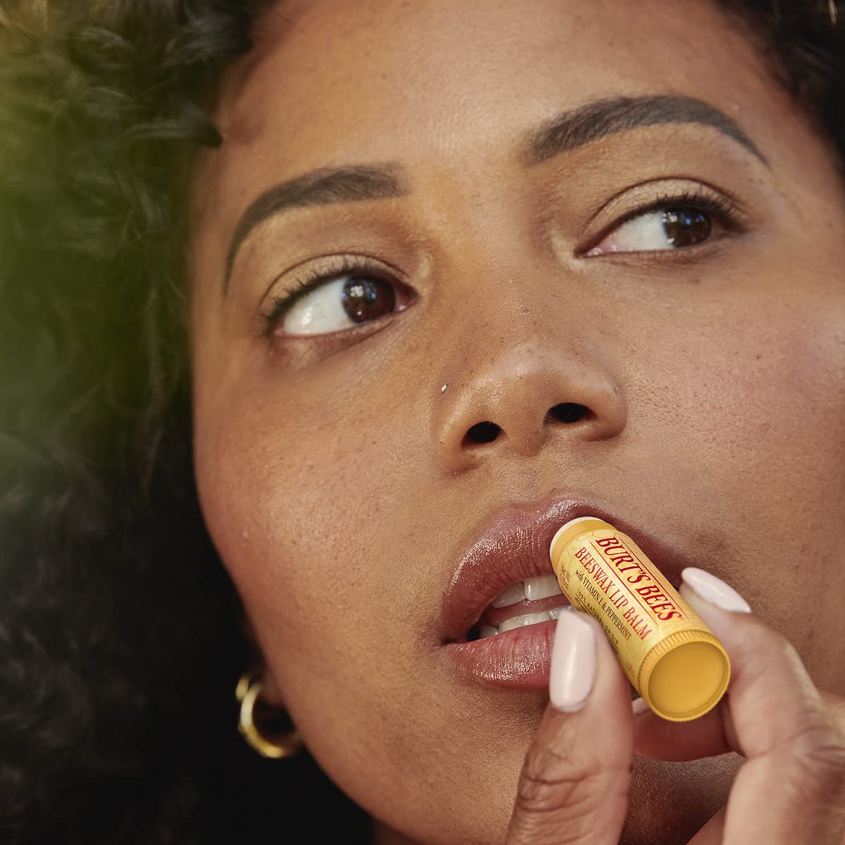 Burt's Bees Moisturizing Lip Balm for Dry Chapped Lips 100% Natural Origin, Original Beeswax with Vitamin E & Peppermint Oil, 3 Tubes, Value Pack