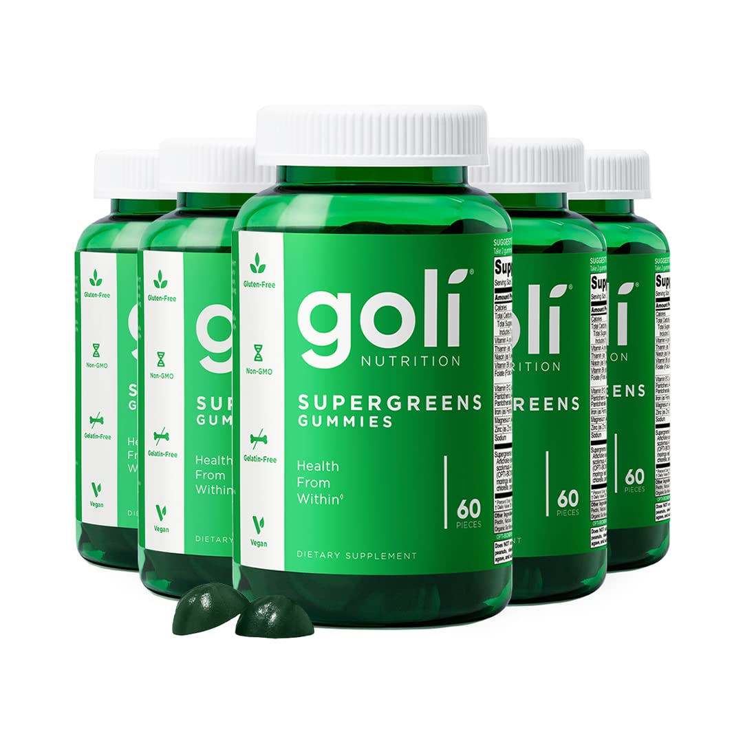 Goli SuperGreen Vitamin Gummy - 60 Count - Essential Vitamins and Minerals - Plant-Based, Vegan, Gluten-Free & Gelatin Free - Health from Within, Pack of 1