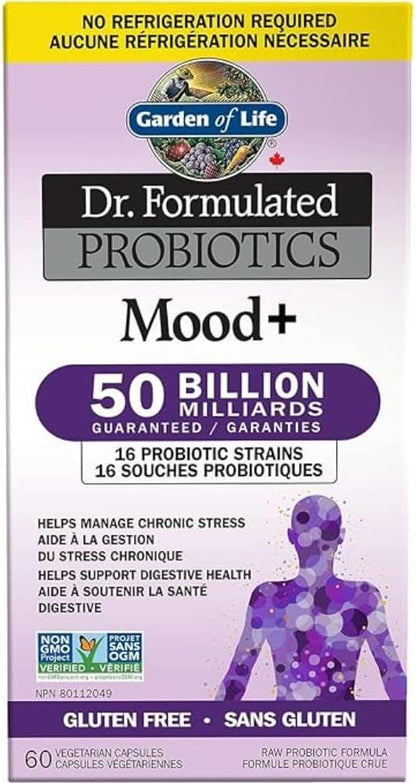 Garden of Life – Dr. Formulated Probiotics Mood+ | Manages Digestive Health & Symptoms of Chronic Stress | 50 Billion CFU + 16 Probiotic Strains | Includes Organic Ashwagandha and Blueberries