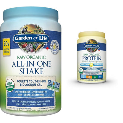 Garden of Life Raw All-in-One Nutritional Shake, Vanilla, (28 servings- 969g.) Packed with 20 grams of Certified Organic Plant Protein packed with incredible nutrition to help build lean muscle.Assists in the building of lean muscle when combined with reg