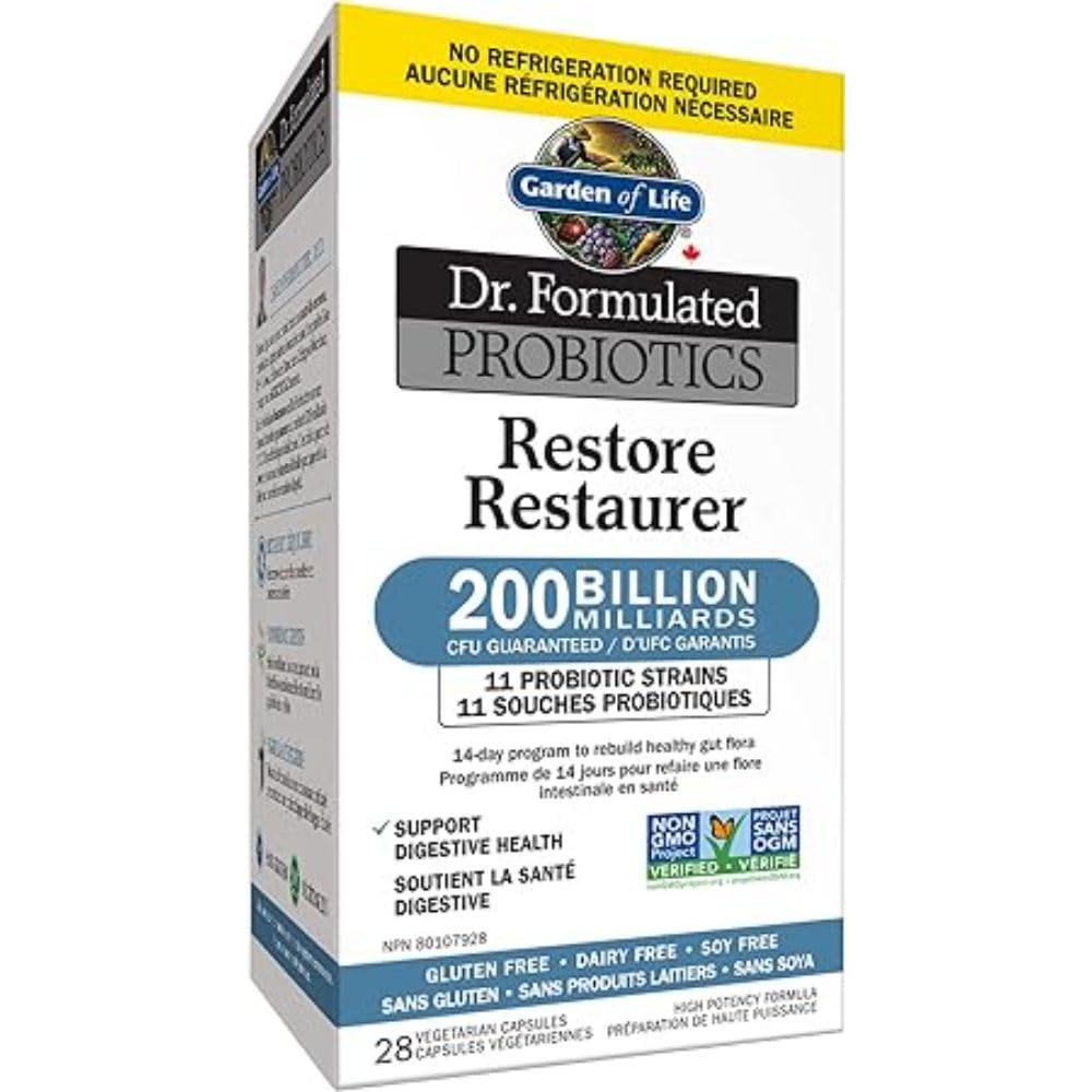 Garden of Life - Dr. Formulated Probiotics Restore | 200 Billion CFU to Rebuild Healthy Gut Flora and Support Digestion | 11 Probiotic Strains | Shelf Stable | Gluten Free, Dairy Free