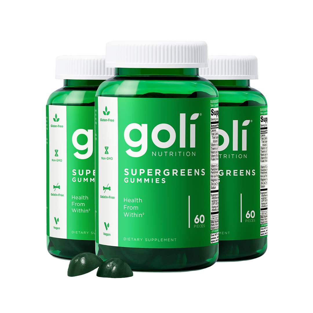 Goli SuperGreen Vitamin Gummy - 60 Count - Essential Vitamins and Minerals - Plant-Based, Vegan, Gluten-Free & Gelatin Free - Health from Within, Pack of 1